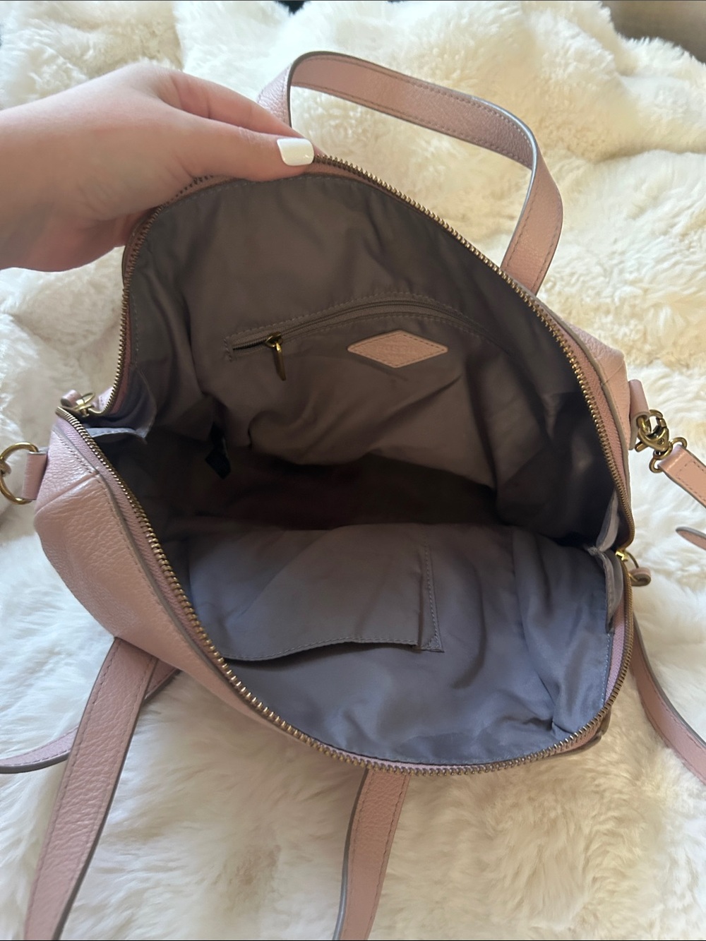 Fossil Blush Pink Leather Satchel Purse with Detachable Adjustable Strap - Picture 5 of 5